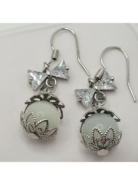 ✨2/$10✨ Moonstone Bowtie Silver Earrings Ball Sparkle Dangle Crystal